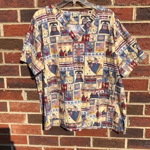 Cottonality Natural Comfort Patriotic Scrub Top